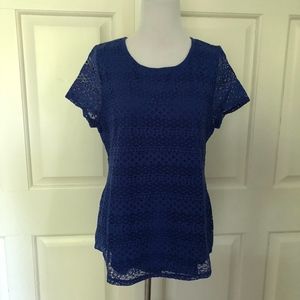 LEO NICOLE BLUE ALLOVER LACE TOP (TEE) NWT
